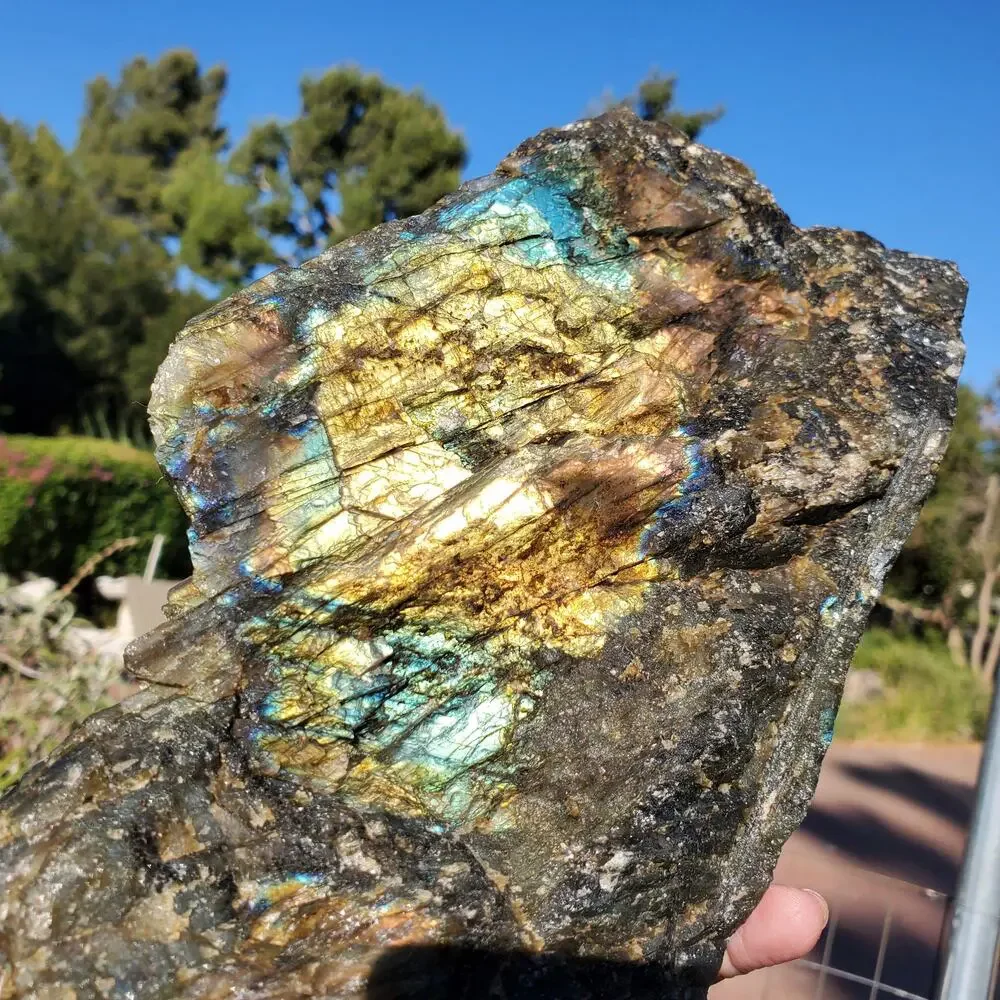 Raw Labradorite Crystal Display Rough Unpolished Slab Golden Sunset and Blue 20